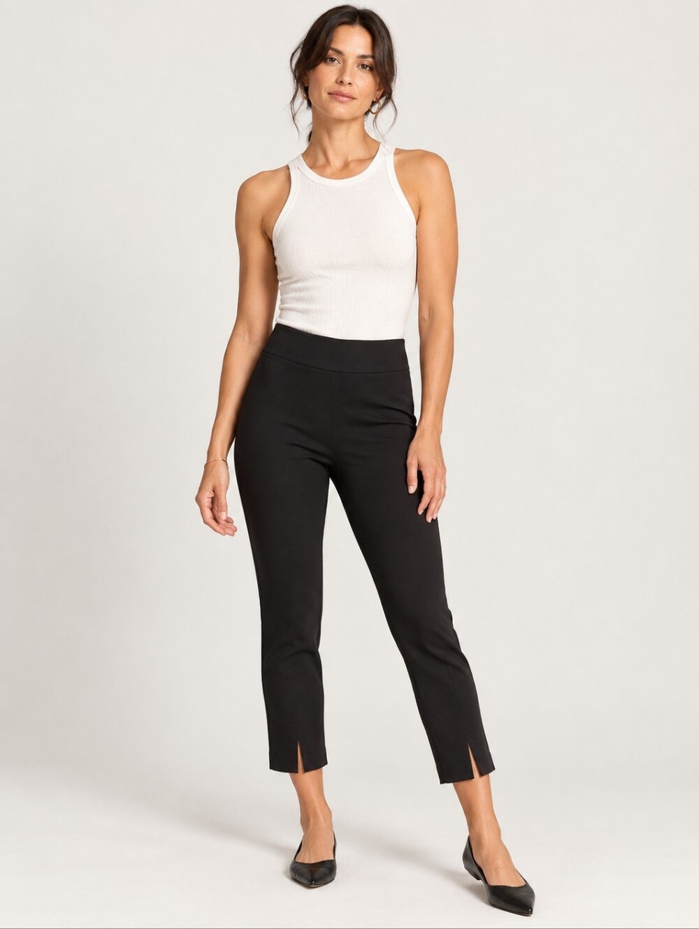 ❤️ ESTELLE AND FINN PONTE KNIT HIGH RISE PULL ON SLIM CROP PANTS, BLACK, 6 (28)